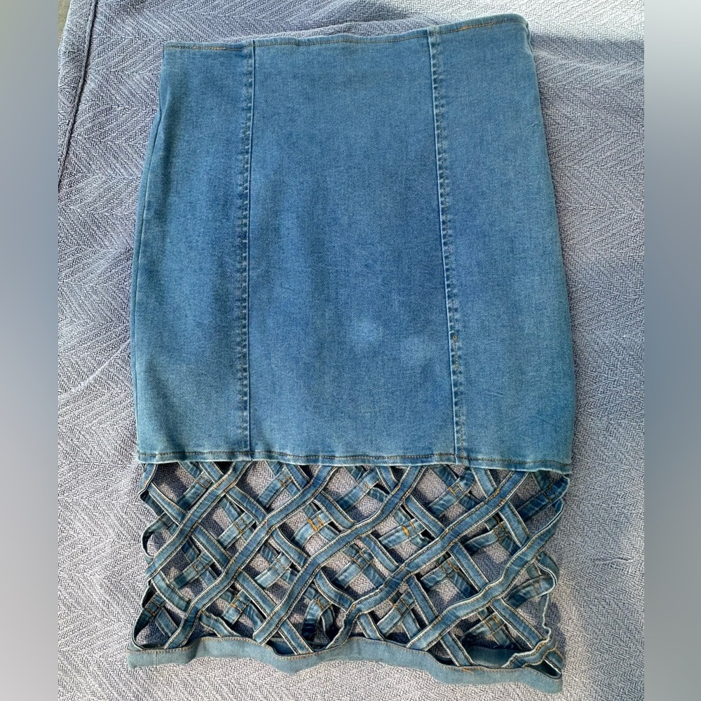 Denim caged midi skirt